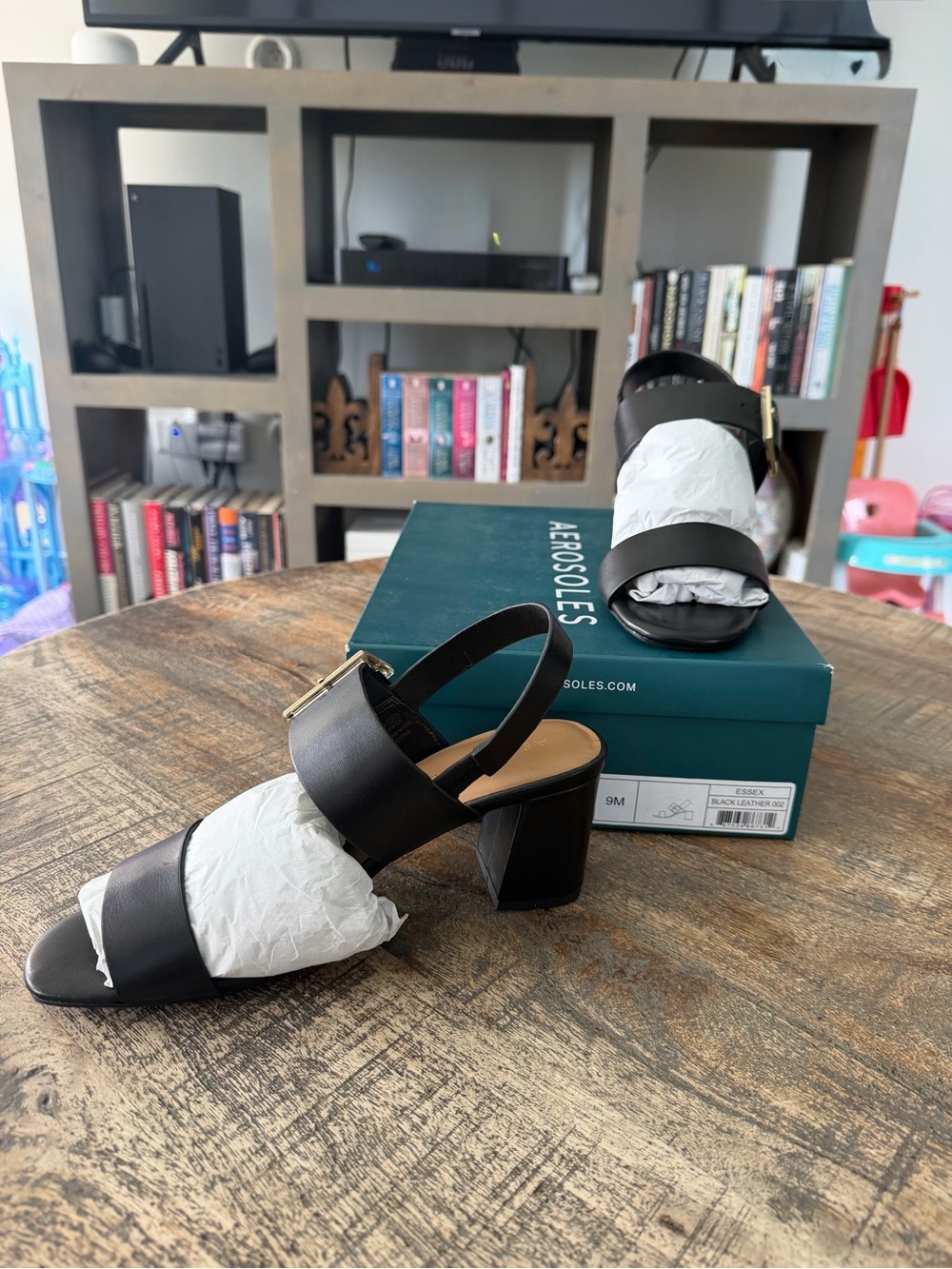 AEROSOLES Black Block Heel Slingback Sandals